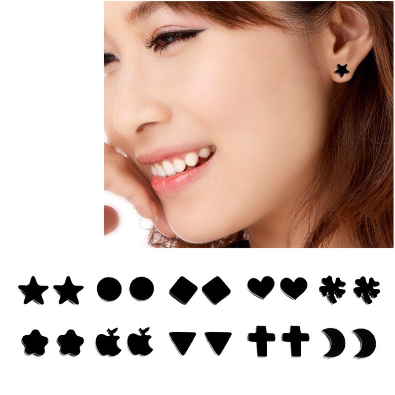 Combo 5 đôi khuyên tai nam châm đen cá tính - Bim's House