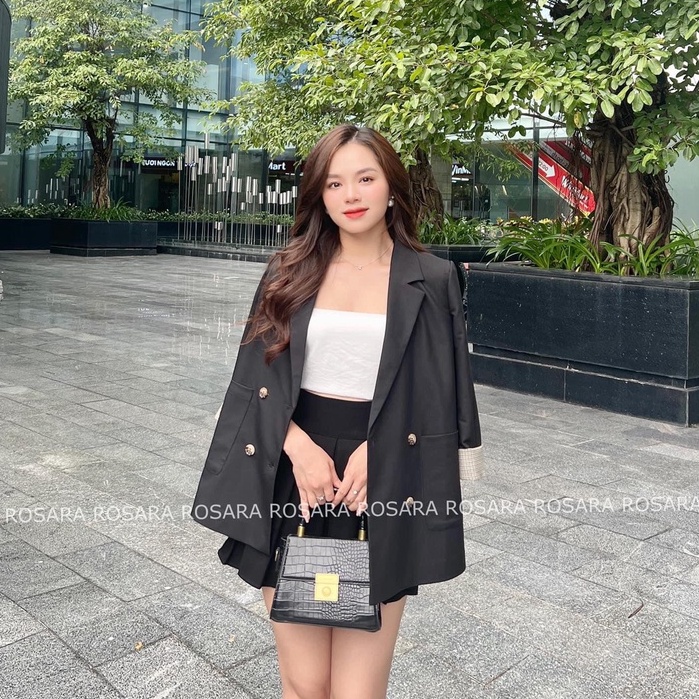 Áo Vest Nữ Đen Blazer Thiết Kế Công Sở Cổ Bẻ Phối Khuy Thanh Lịch KH03