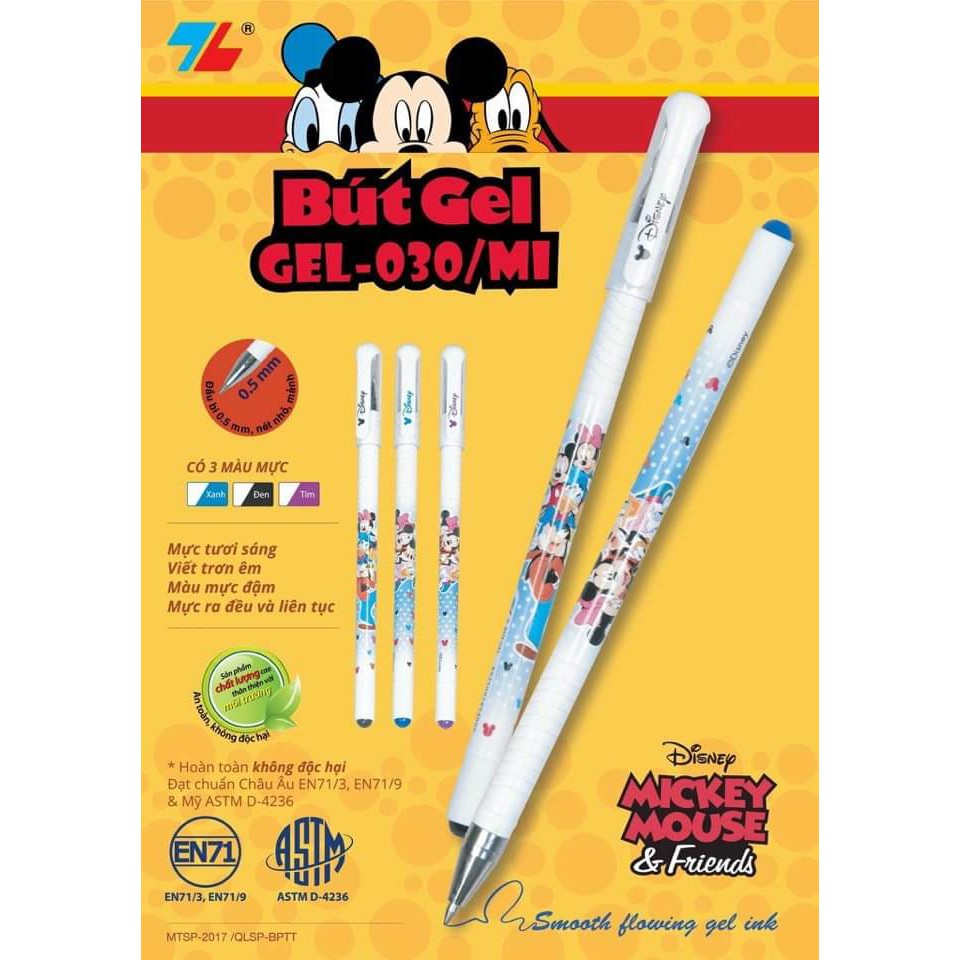 Bút Gel Thiên Long Disney Mickey GEL-030/MI Nét 0.5mm 2 Viên Bi (Hộp 20 cây)