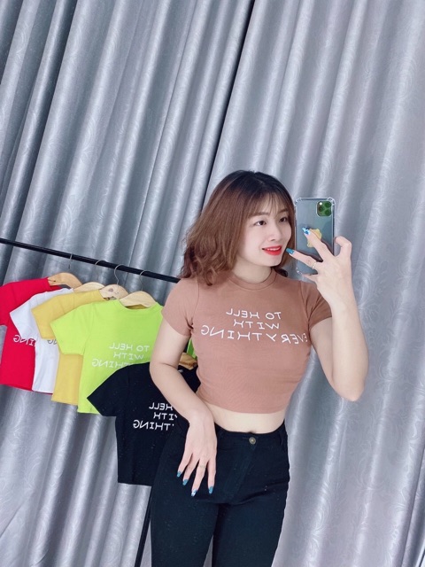 ÁO CROPTOP TOHELL WITH EVERY THING thun borip ( có hình chụp thật )