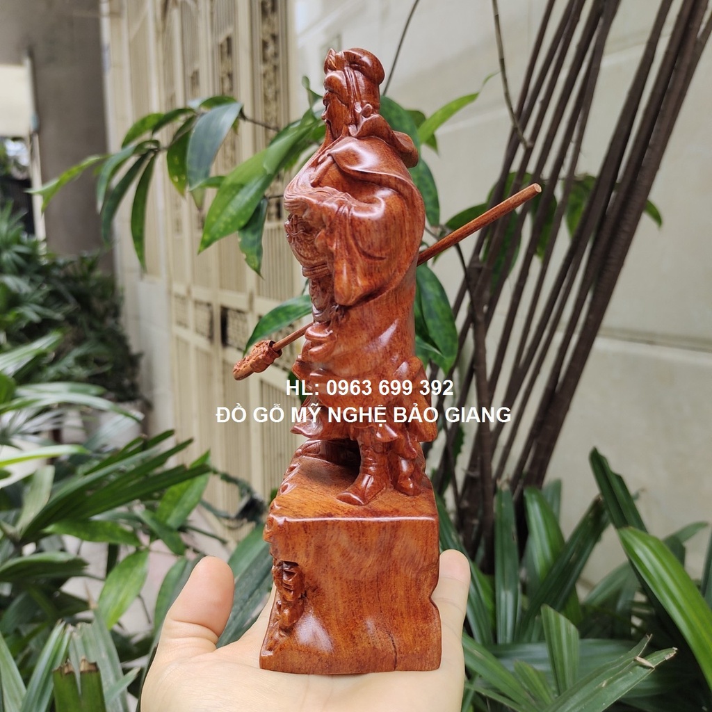Tượng quan công quan vân trường gỗ hương cao 20 cm đế rồng