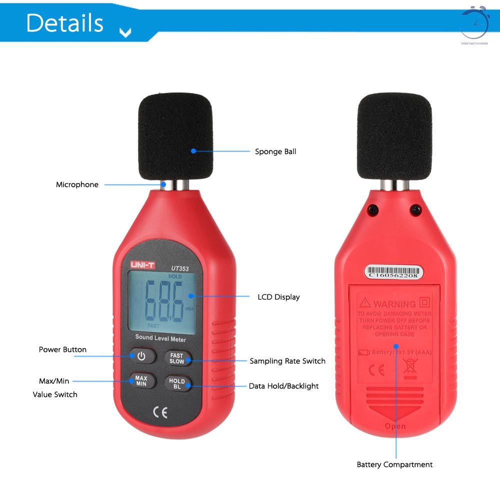 UNI-T UT353 Màn hình LCD mini Máy đo mức âm thanh kỹ thuật số Máy đo độ ồn Dụng cụ đo độ ồn Decibel Máy đo giám sát 30-130dB♠