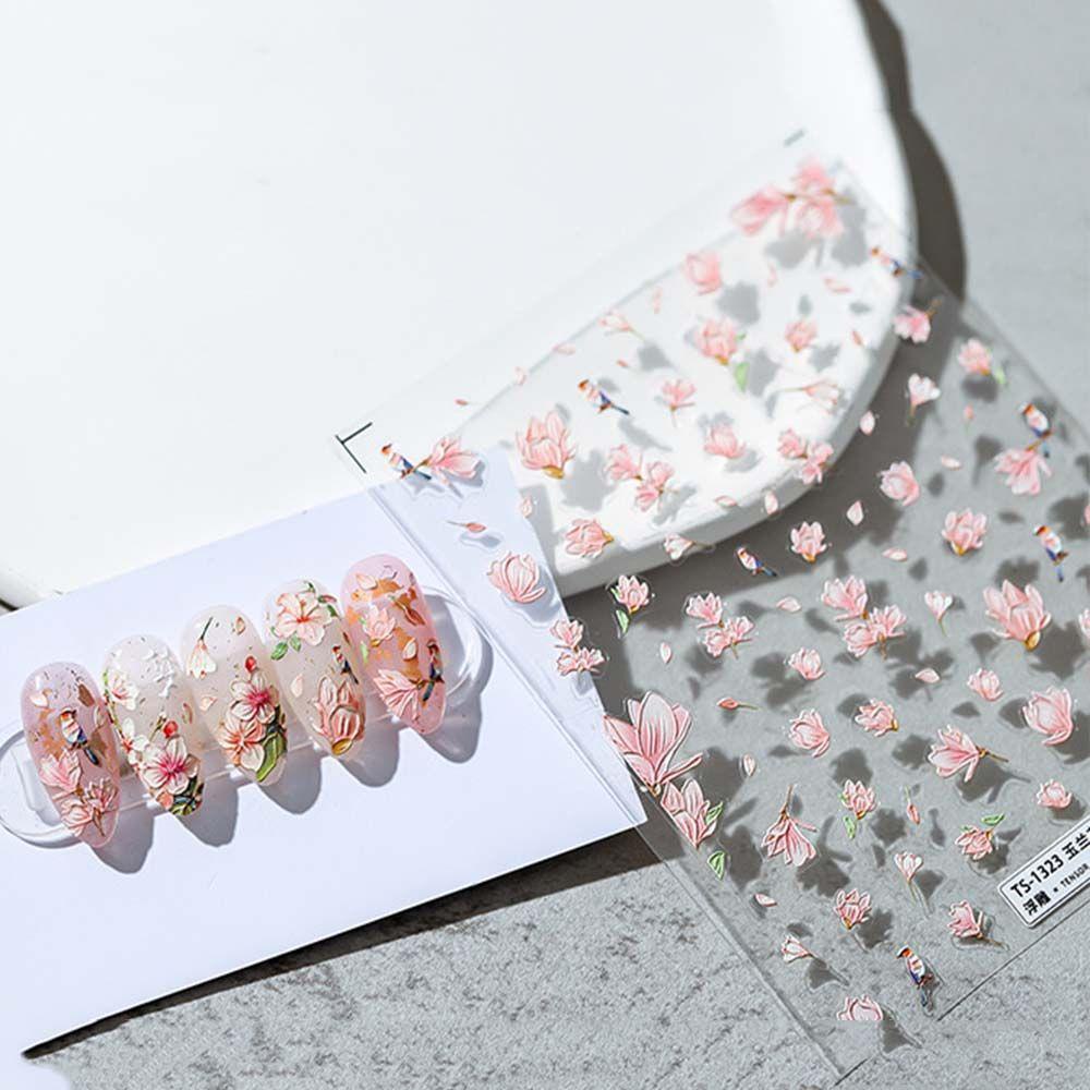 QQMALL Miếng Dán Trang Trí Móng Tay 5D Hình Hoa Mộc Lan Dễ Thương DIY