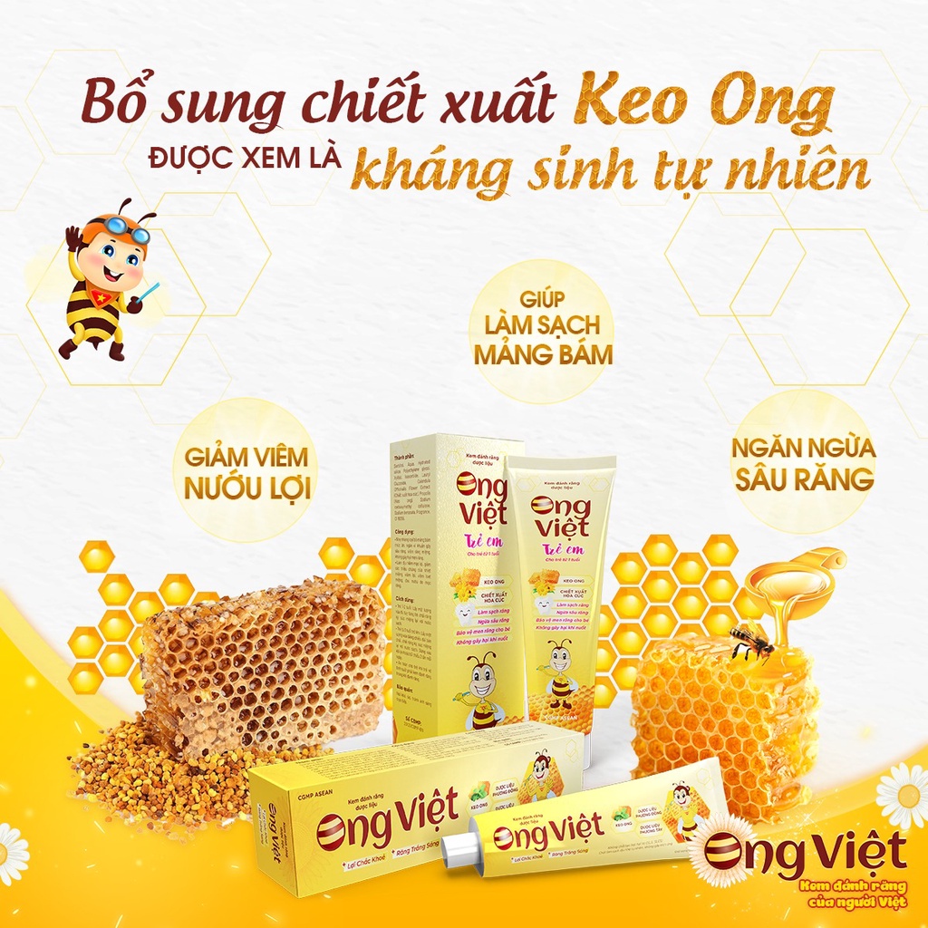 Kem Đánh Răng Dược Liệu Ong Việt Chăm Sóc Lợi Chắc Khỏe, Hạn Chế Mảng Bám, Giúp Răng Trắng Sáng Tuýp 150gr TMP024