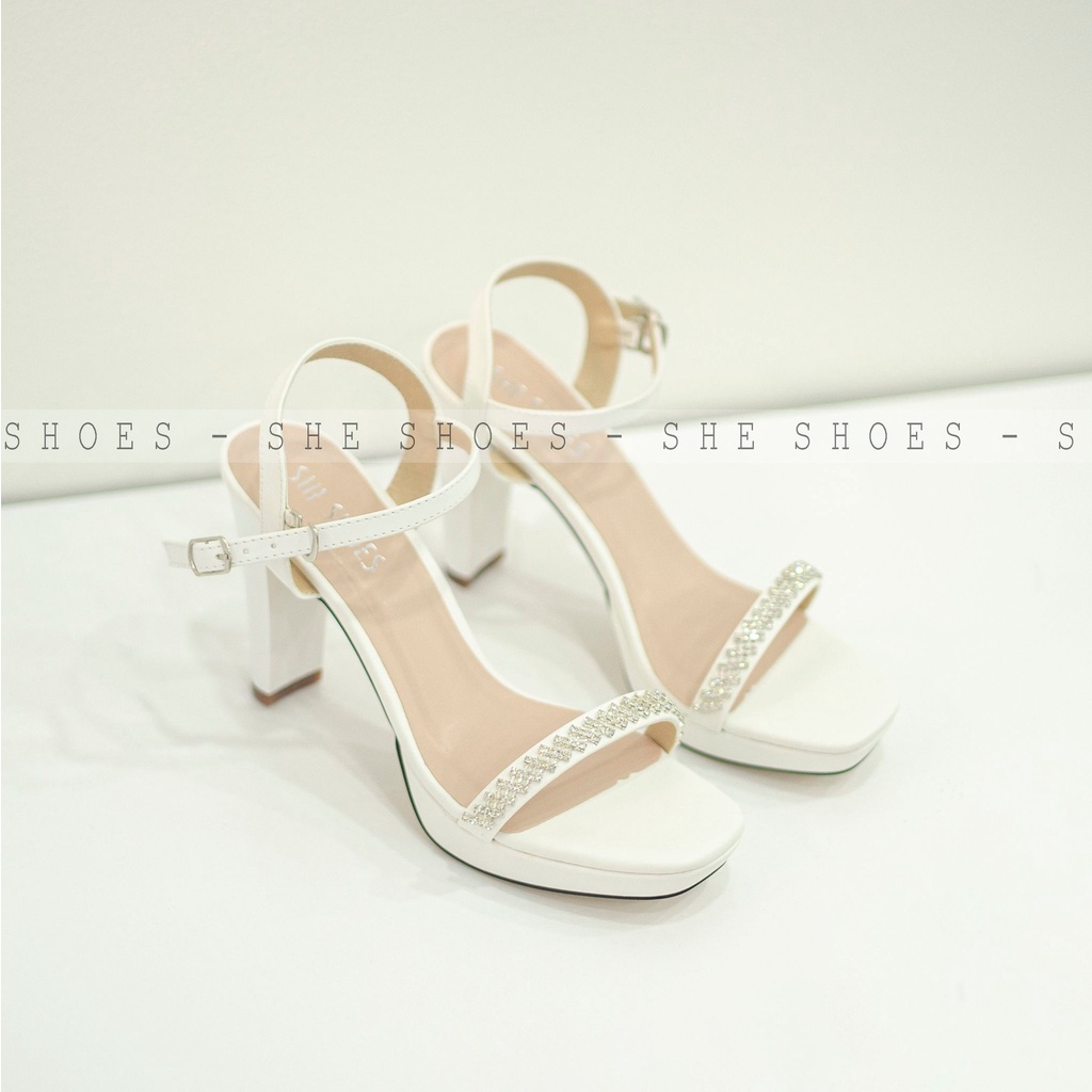 Sandal Giày cưới đính đá gót vuông da PU cao cấp (NEW ARRIVAL) -GC11004