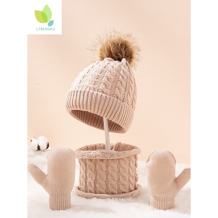 Set mũ len và khăn choàng cổ và găng tay mềm mại chống gió cho bé