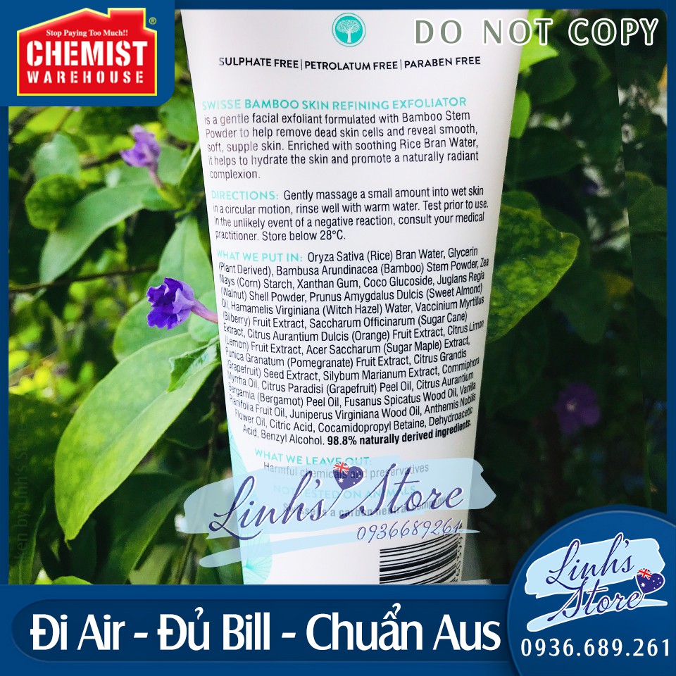 125ml 💙 Tẩy da chết tinh chất tre Swisse Skincare Bamboo Skin Refining Exfoliator 💙 Chemist Warehouse - Úc