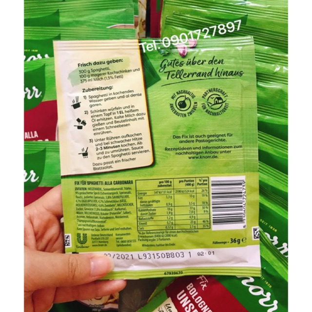 Gia Vị Sốt Mì Ý Spaghetti alla Carbonara Knorr Fix 36g