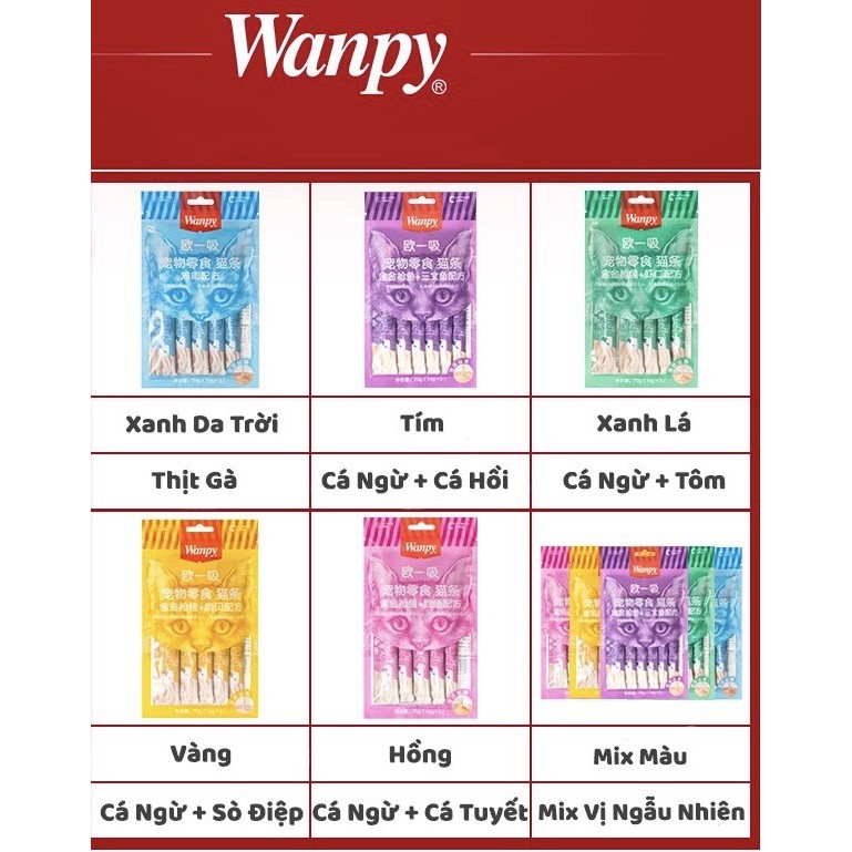 Súp Thưởng Cao Cấp WANPY cho Mèo Gói 70gr 5 Thanh Đủ Vị | Vie PETSHOP