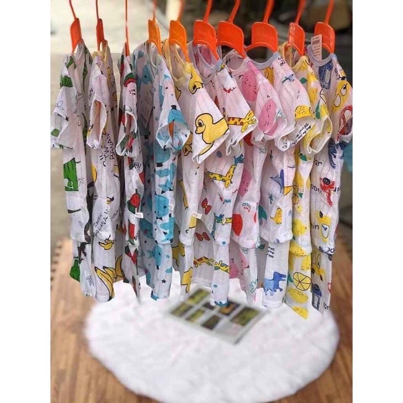 Bộ cotton giấy cộc tay cho bé trai bé gái