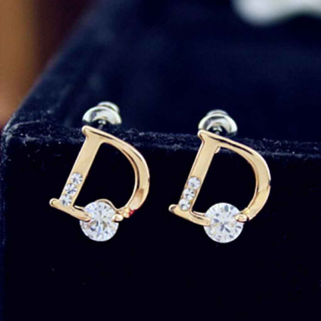 Đôi Khuyên Tai Hình Chữ D Đính Đá Zircon Thời Trang Cao Cấp Cho Nữ