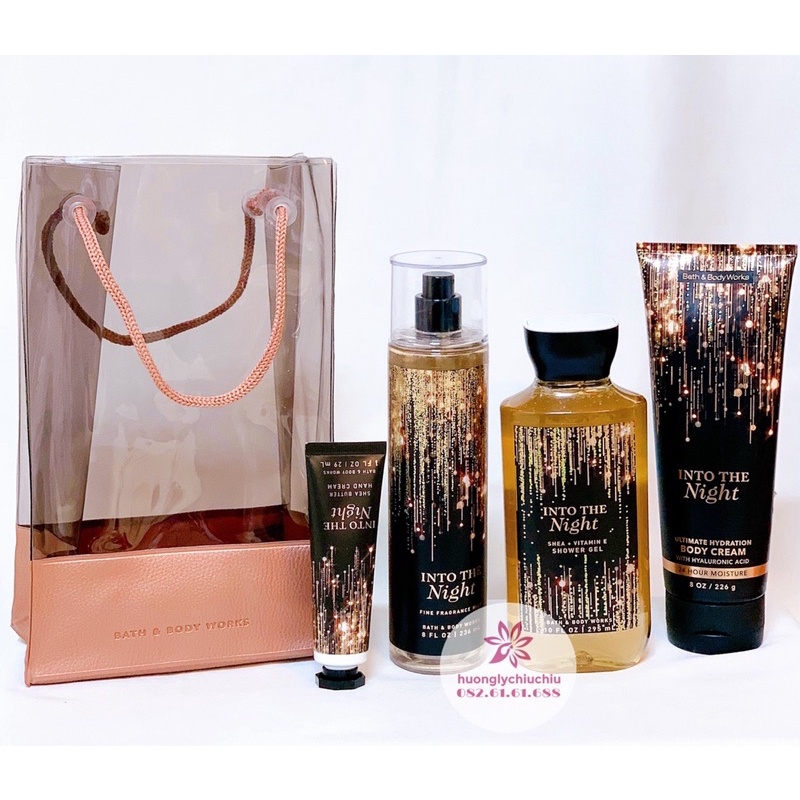 Xịt thơm bodymist, gel tắm, dưỡng thể Into the night Bath and body works