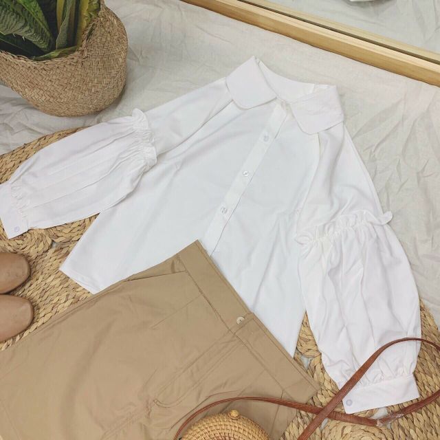 Áo sơ mi tay phồng form rộng y hình mẫu mặc(Ảnh thật 100%) | BigBuy360 - bigbuy360.vn