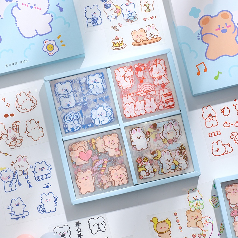 Set 10 25 tấm sticker cute hình gấu cute, hình dán sticker trang trí sổ tay, nhật ký, thiệp, quà