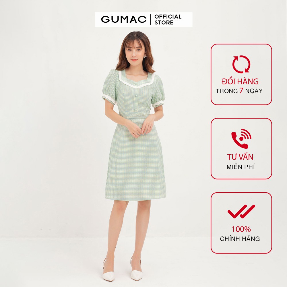 Đầm nữ caro phối bèo GUMAC DA1239 | BigBuy360 - bigbuy360.vn