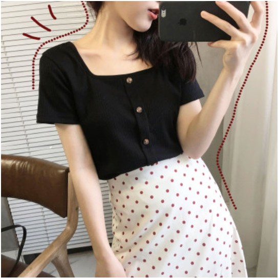 Retro Round Neck Short Sleeve T-Shirt Women's Shirt Slim Tops