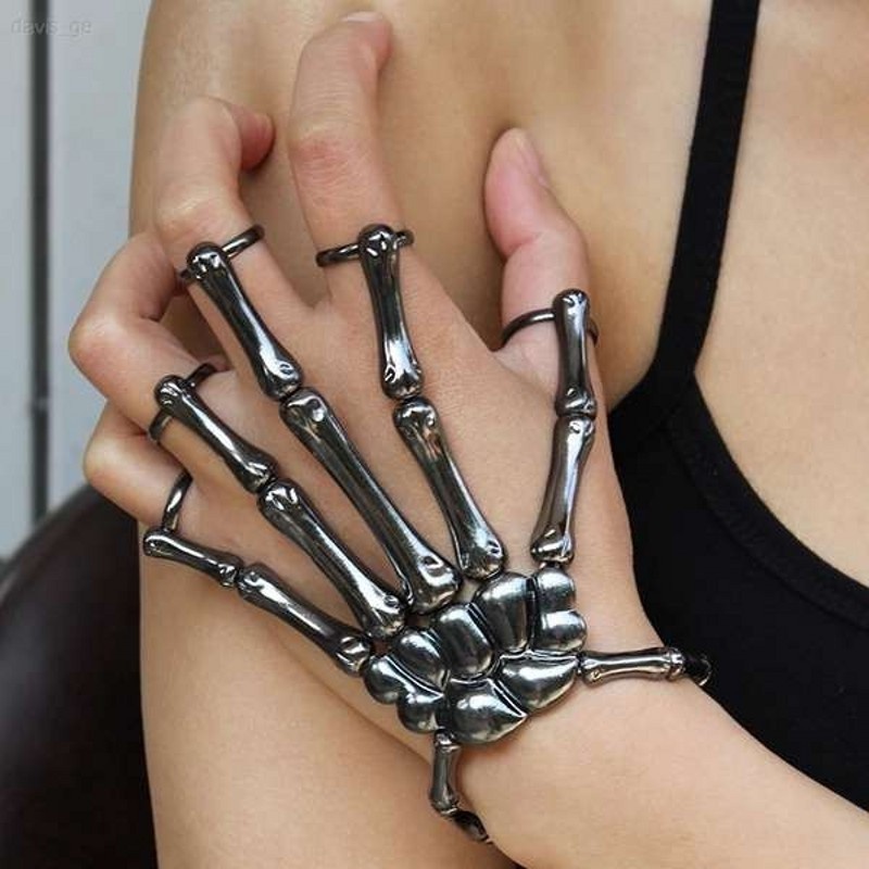 Vòng Đeo Tay Hình Xương Bàn Tay Có Thể Điều Chỉnh Kích Thước Phong Cách Punk One