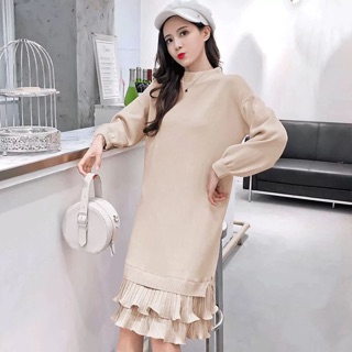 Đầm len suông xếp ly dưới bầu bí vẫn mặc được