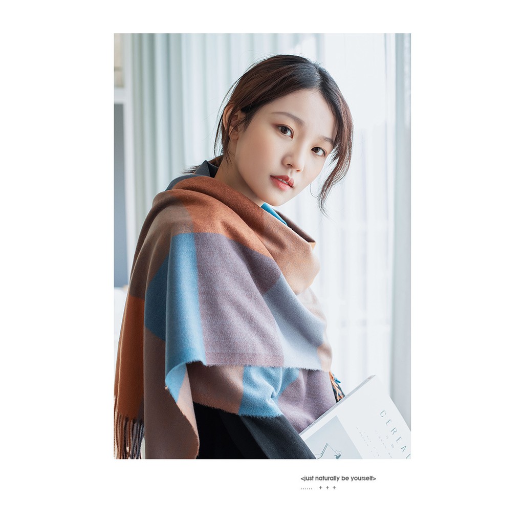 Khăn quàng cổ mùa đông Cashmere kẻ sọc choàng cổ trùm đầu giữ ấm Nam nữ hàng Cao Cấp