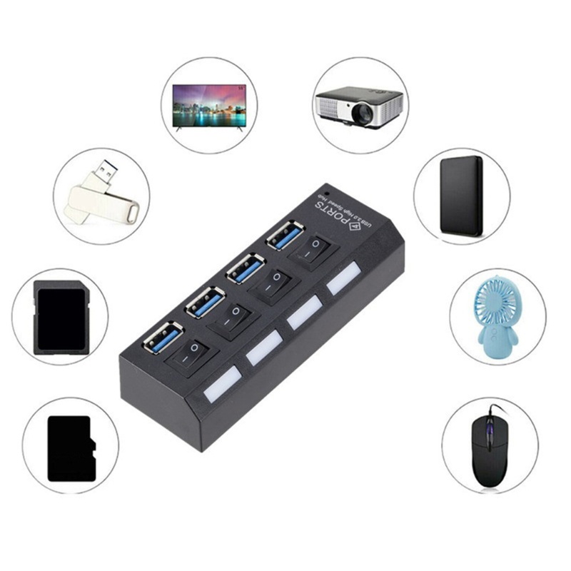 Bộ Chia 4 Cổng USB Shas 3 0 2 0 Kèm Công Tắc Tiện Dụng
