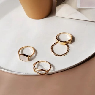 Set nhẫn 4 chiếc độc đáo khảm sà cừ hình lục giác Eva Dream N21