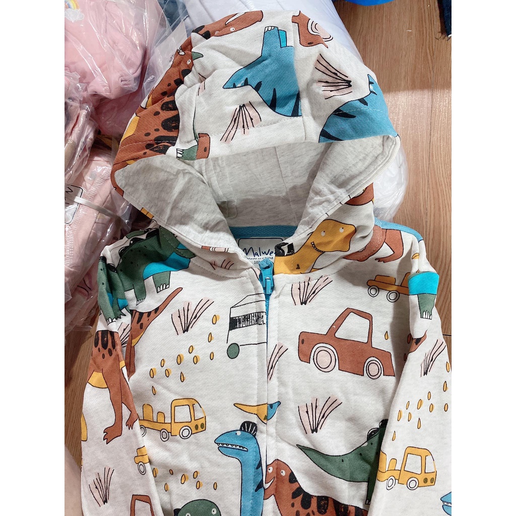 🎀🎀 ÁO KHOÁC NỈ DA CÁ MALWEE HÌNH KHỦNG LONG Ô TÔ BÉ TRAI