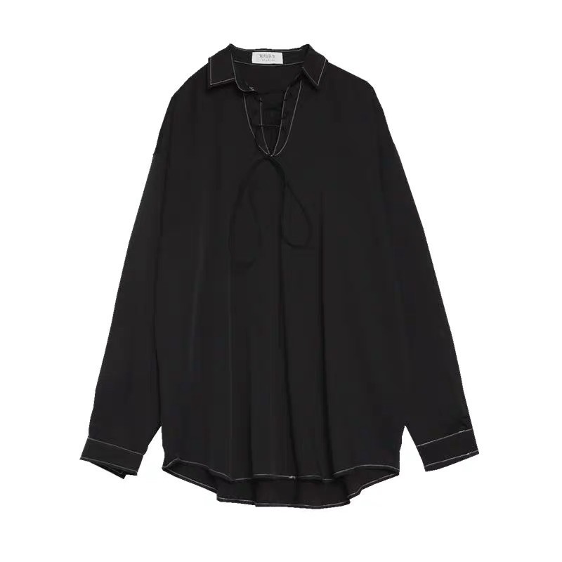 ÁO SƠMI LỤA PHỐI DÂY CỒ FORM UNISEX (kèm hình chụp thật) | BigBuy360 - bigbuy360.vn