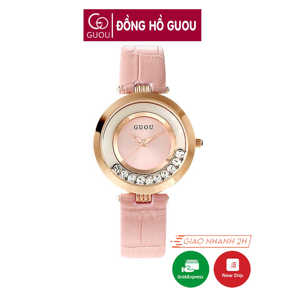 Đồng hồ nữ Guou 8039 chính hãng dây da đá chạy viền chống nước
