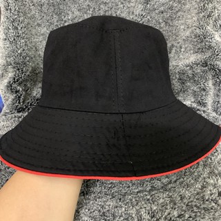 Nón bucket/ nón vành tròn trơn đen viền đỏ kaki n005
