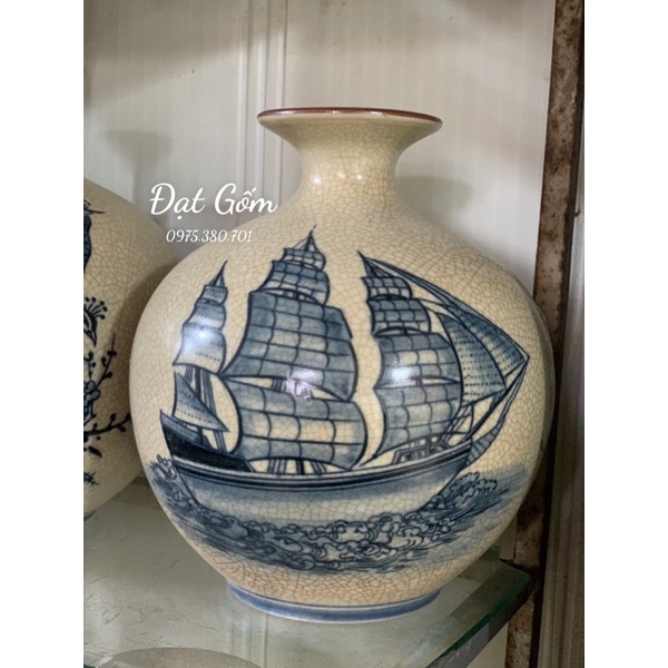 Lọ hoa - bình hoa phong thuỷ dáng bình hút lộc tích thuận buồm xuôi gió công thàng doanh toại men rạn gốm sứ Bát tràng