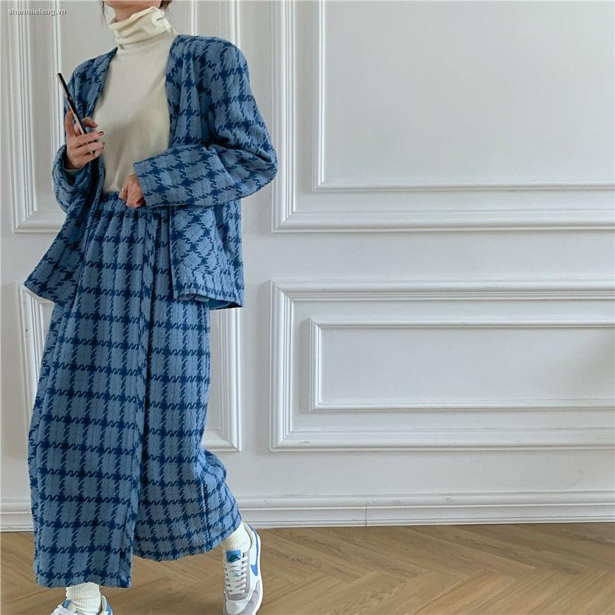Set áo blazer + chân váy chữ A thời trang thu đông phong cách Hong Kong