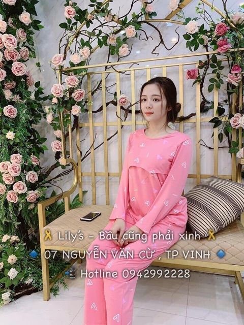 Bộ Pink bầu và sau sinh có nắp mở cho con bú, siêu đẹp hàng chuẩn loại 1 :A012