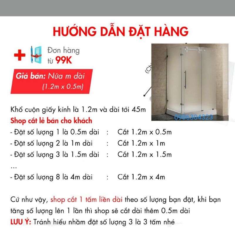 Đê can dán kính mờ khổ 50cm x120cm (chiều dài được cắt theo số lượng khách chọn)