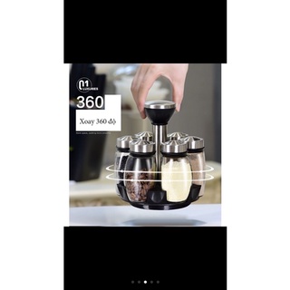 Bộ 6 lọ đựng hũ gia vị thuỷ tinh xoay 360độ