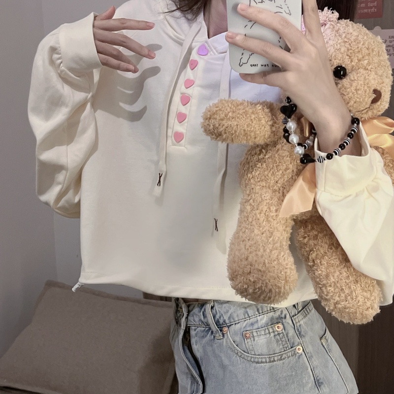 Áo hoodie ZHELIHANGFEI tay dài dáng rộng lưng cao kiểu dáng thời trang