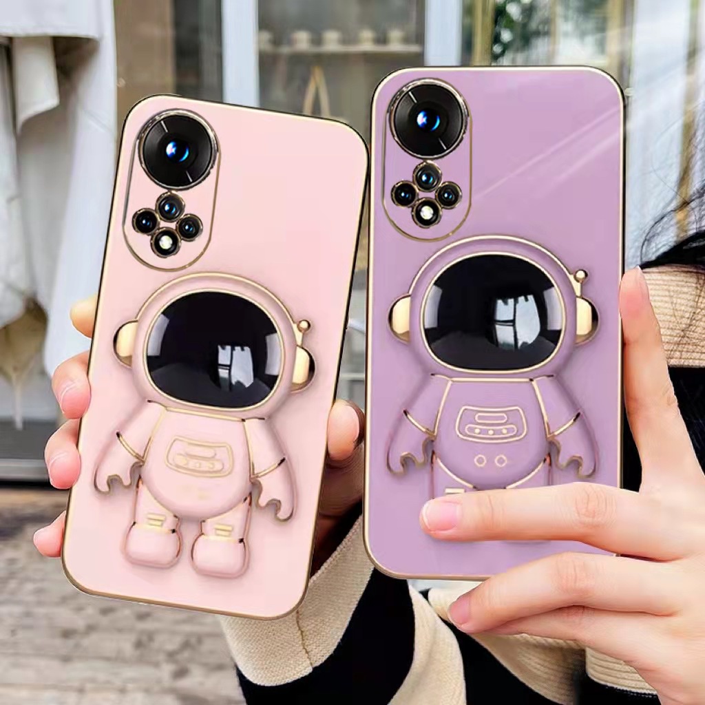 Xiaomi Mi 12 11 Lite POCO M4 M3 Pro 5G Redmi 9 8 Note 9T 10 7 High Quality Fine Hole Multicolor Plating Cartoon Space Astronaut Stand Soft Thin Phone Case MMT 07