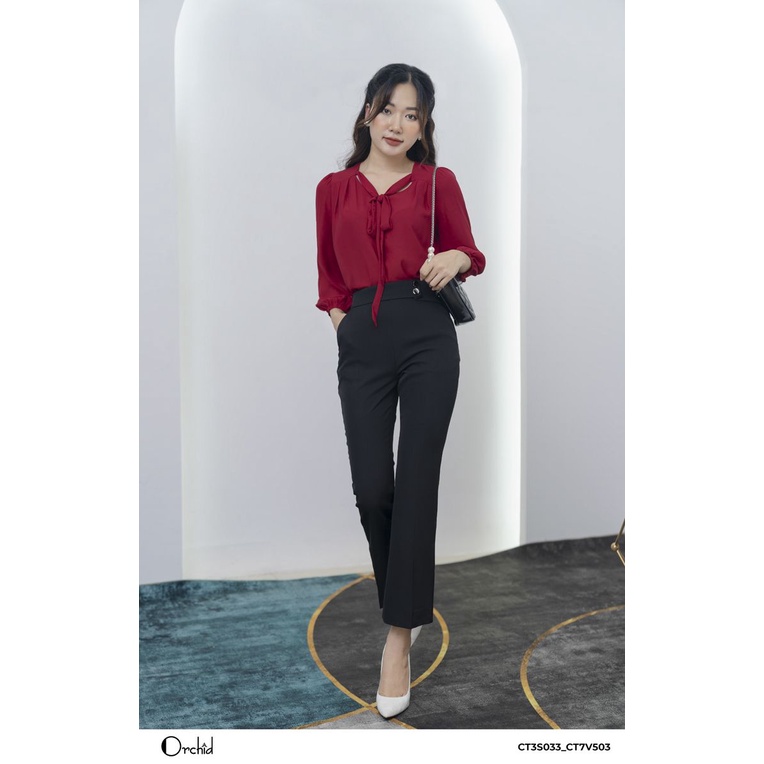 [Mã INCU20 giảm 20K đơn 150K] Áo sơ mi nữ dài tay, kiểu dáng tay bồng cổ thắt nơ - Vải lụa cao cấp - Orchid CT3S033