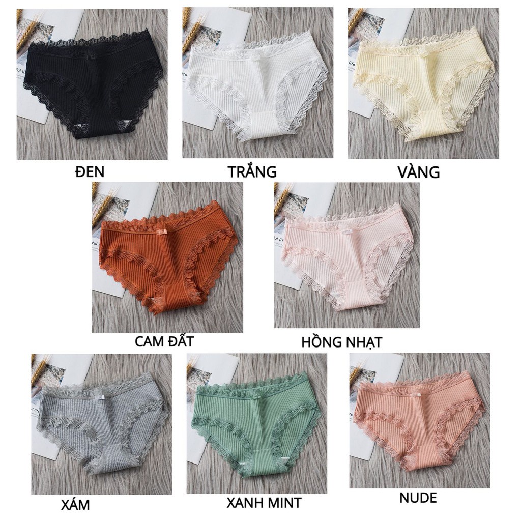 Quần Lót Nữ - Quần Lót Nữ Cotton sexy gân tăm hoạ tiết viền ren kháng khuẩn điệu đà DAN STORE MÃ 1735