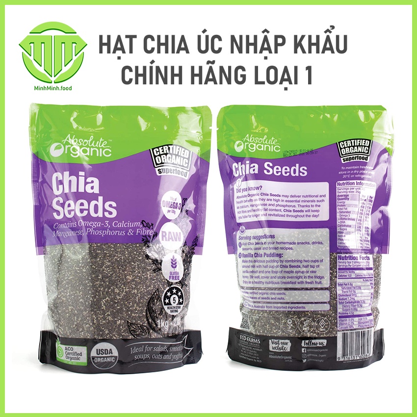 Hạt chia Úc hữu cơ 1kg Absolute Organic , hạt chia chính hãng giảm cân ăn kiêng