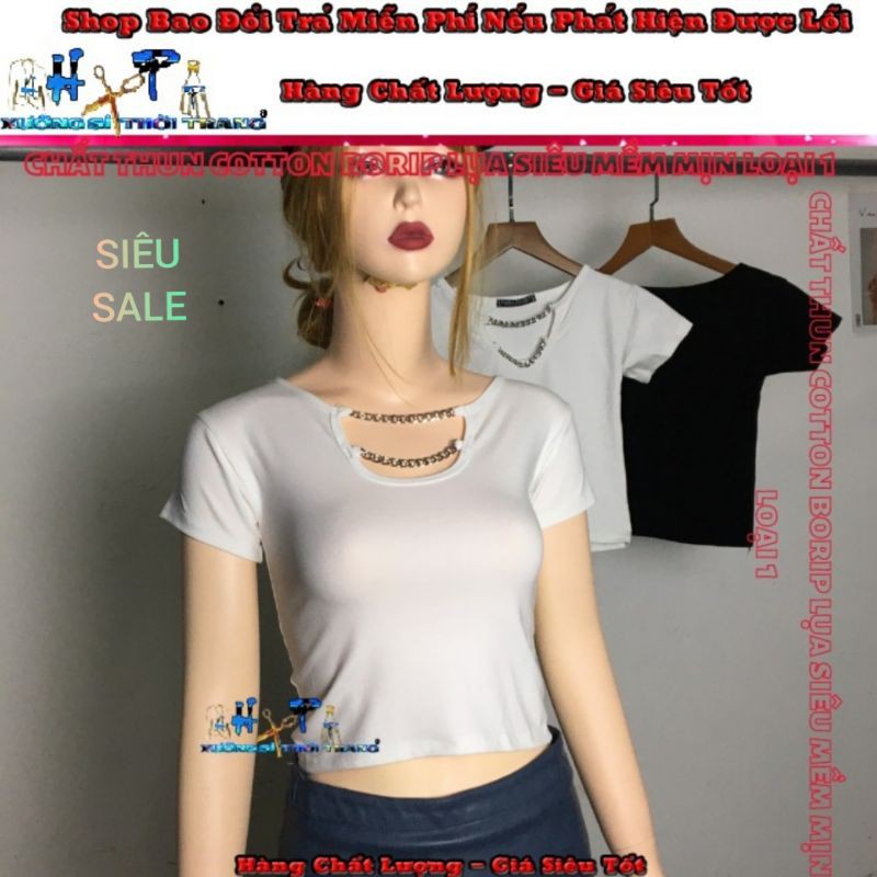 Áo Croptop Nữ Cổ Kiểu Phối Dây Xích Thun Borip Loại 1 Mẫu Mới Hot 2020 - Hàng Có Sẵn
