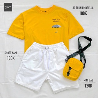Áo thun Umbrella Vàng ❤️/Quần short kaki trắng/Nam nữ Unisex/FREESHIP 150K❤️