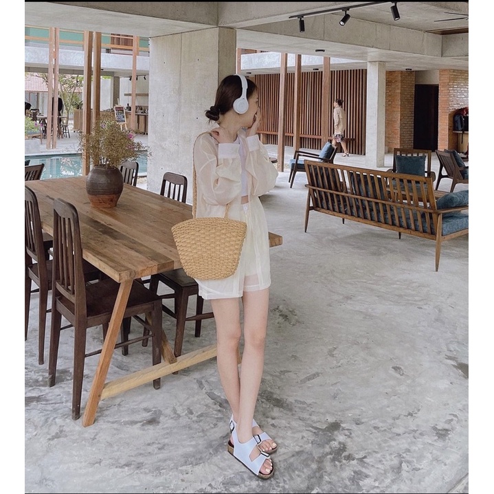 GIÀY SANDAL NỮ QUAI NGANG ĐẾ TRẤU DA PU