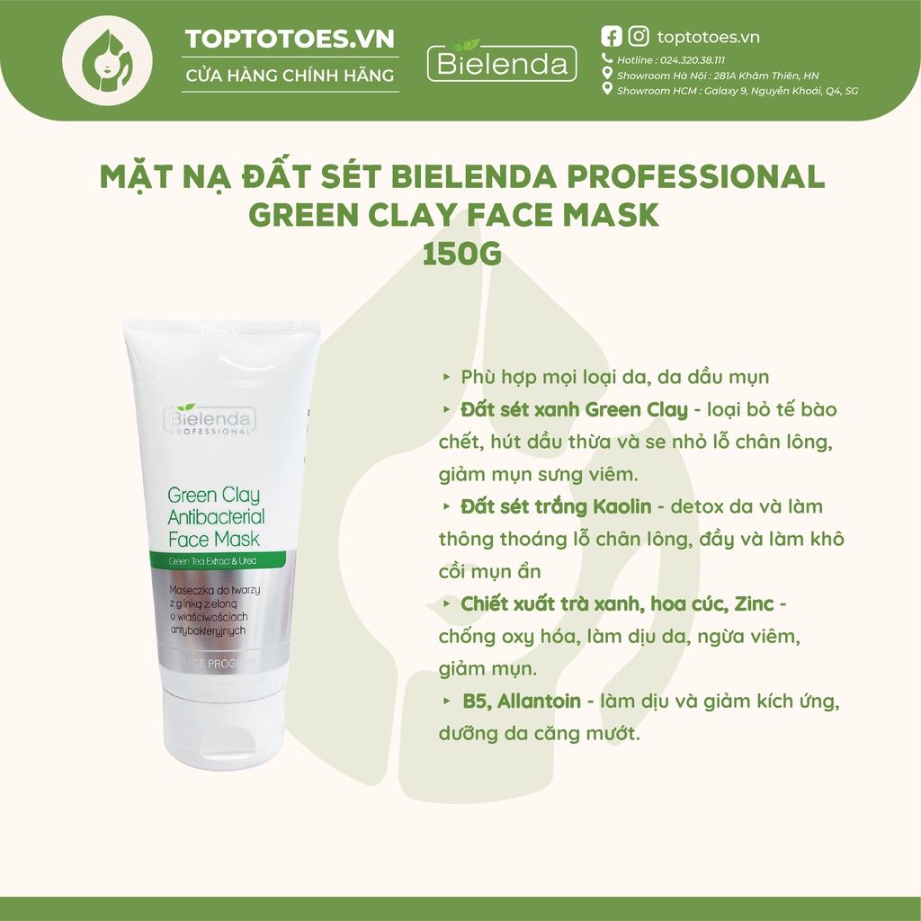 Mặt nạ đất sét cho da dầu mụn Bielenda Professional Green Clay Antibacterial Face Mask - 150g