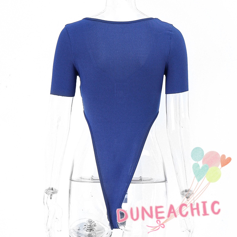 DUNEA Áo liền quần ngắn tay cổ chữ V đơn giản thời trang dành cho nữ