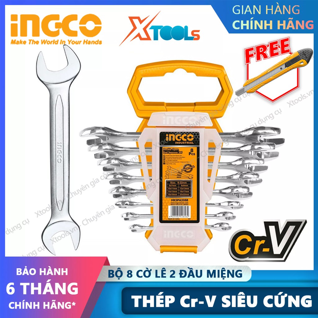 Bộ 8 cờ lê vòng miệng tự động INGCO HKSPAR1082 size 8-19mm dụng cụ cơ khí sửa chữa ô tô xe máy nhà cửa máy móc thiết bị