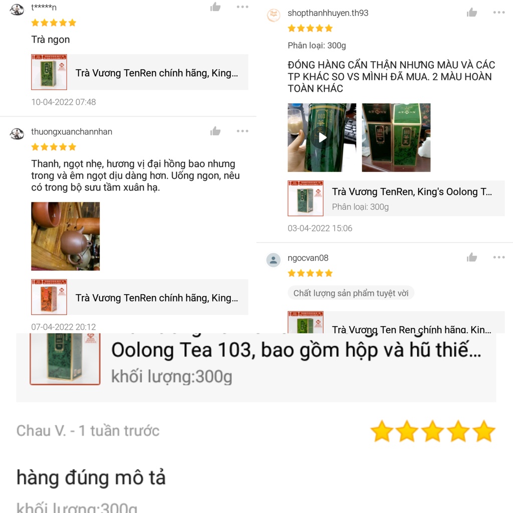 Trà Vương TenRen, King's Oolong Tea 103, bao gồm hộp và hũ thiếc đựng trà, khối lượng 150g, 300g