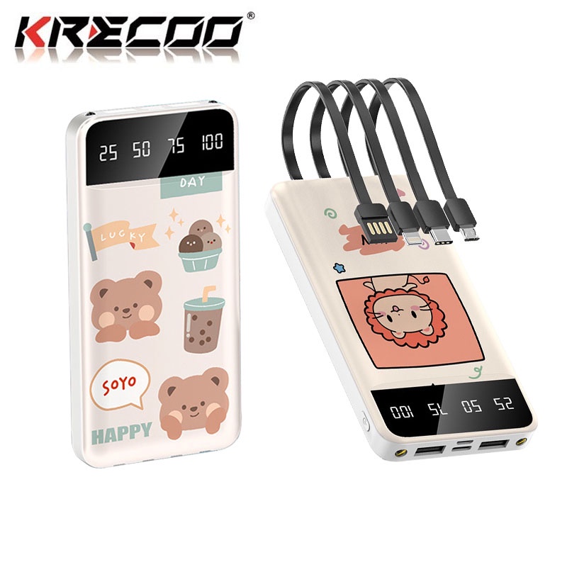 KRECOO sạc dự phòng 10000mah 20000mah Phim hoạt hình Mini Pin Lithium Polymer Màn Hình Kỹ Thuật Số Cho Apple Android