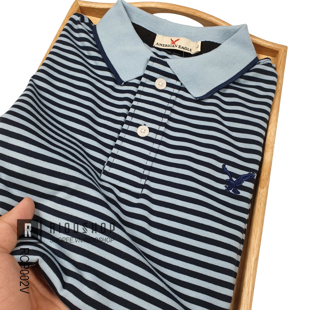 Áo phông nam có cổ sọc ngang kẻ nhỏ đẹp Eagle RCP002 - áo thun nam form rộng Riooshop | BigBuy360 - bigbuy360.vn
