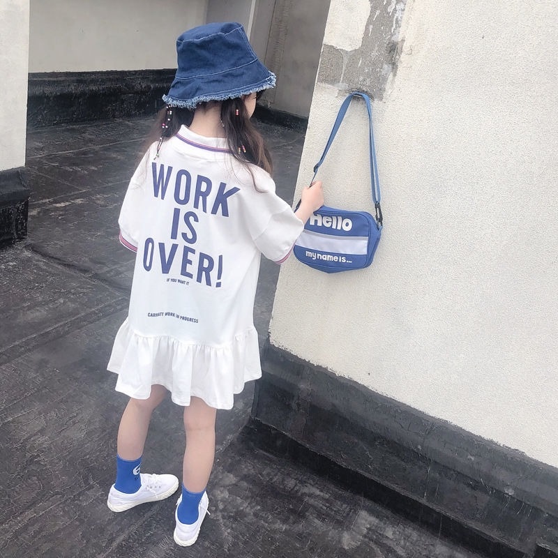 Đầm Tay Ngắn Cổ POLO Cỡ Lớn Thời Trang Mùa Hè Hàng Mới Dành Cho Bé Gái