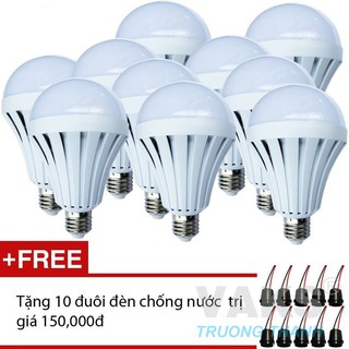 Bộ 10 bóng đèn LED búp thông minh tự sáng khi cúp điện Smart bulb 12W + Tặng 10 đuôi đèn chống nước